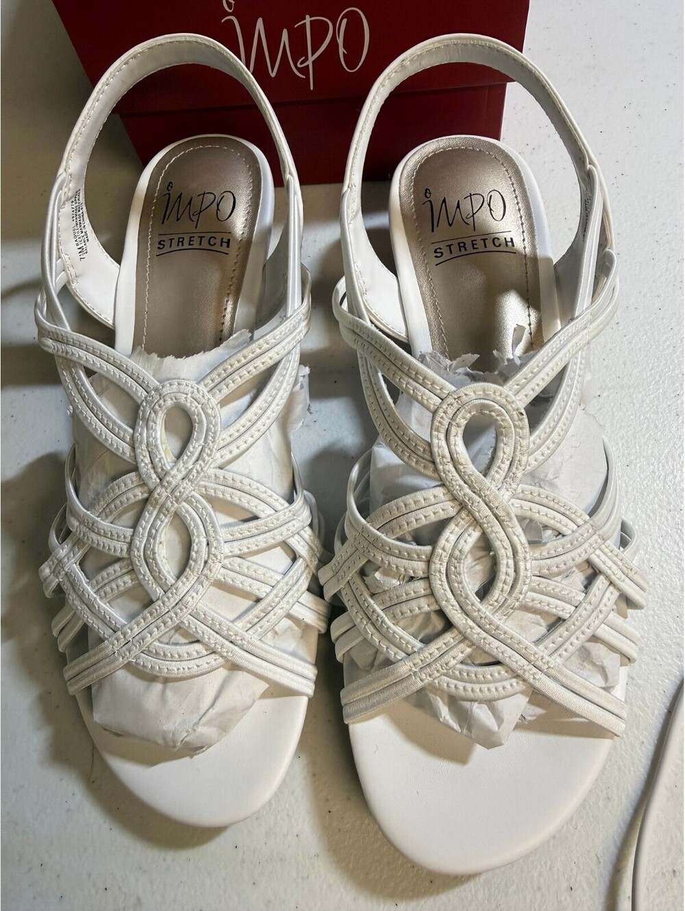 IMPO Raquel White Stretch Slingback Sandals Size 7.5M